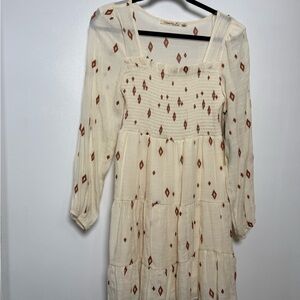 Liberty Love Cream and Brown Long Sleeve Dress